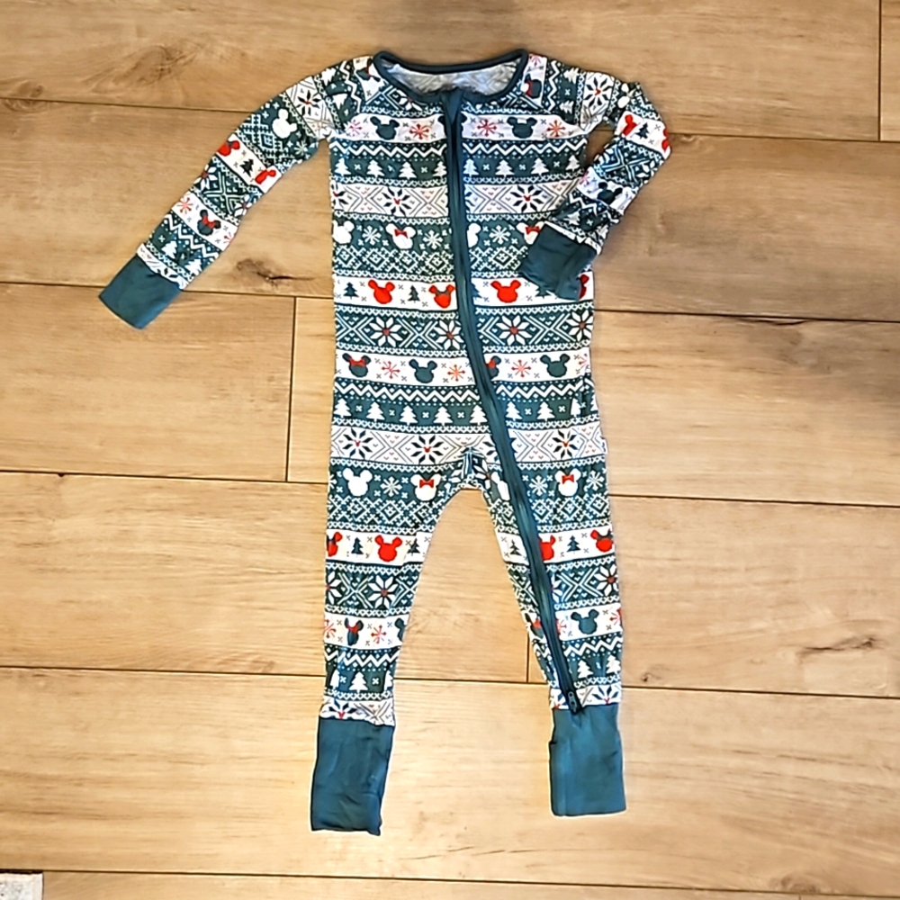 EUC Little Sleepies RARE Christmas Mickey Print, 18-24 months zippie